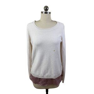 Ann Taylor Loft Womens Sweater NWT Medium Ivory Polk Polka Dot Trim Scoop Neck